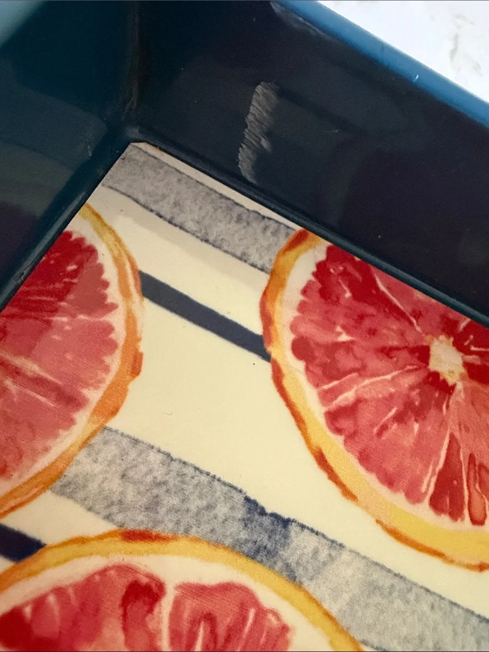 Blue Citrus Serving Tray with Pink Grapefruit Pattern
